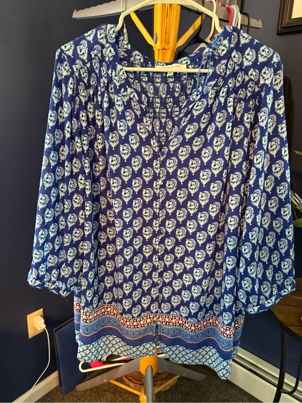 Rose & Olive Navy and White Printed Peasant Blouse